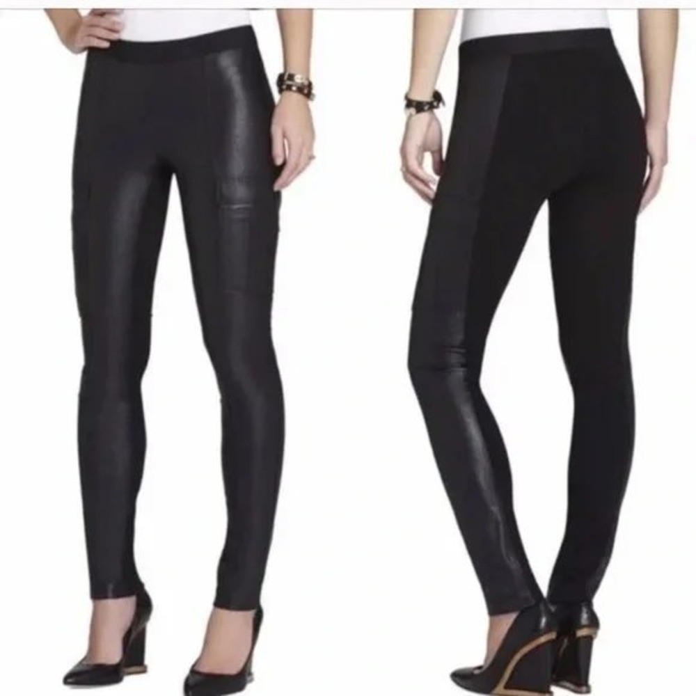 BCBGMAXAZRIA Wilcox Black Faux‎ Leather Cargo Paneled Leggings Size S